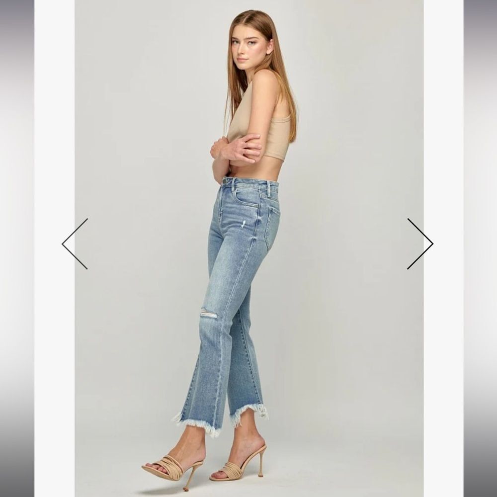 High-Rise Light Blue Distressed Wide Leg Jeans